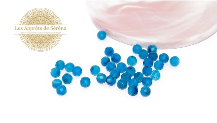 30 Perles 6mm à facettes en agate bleu à rayures grade A