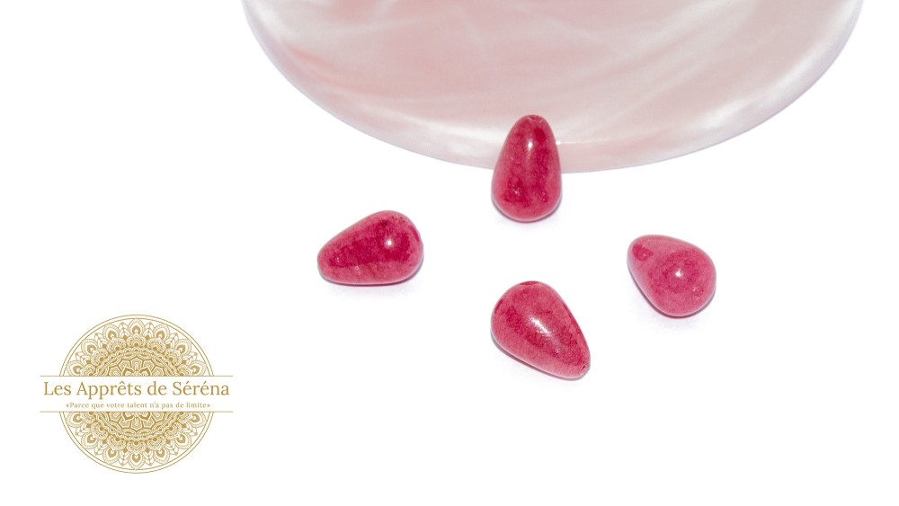 Perles goutte lisses 15x10mm en jade teintée rose