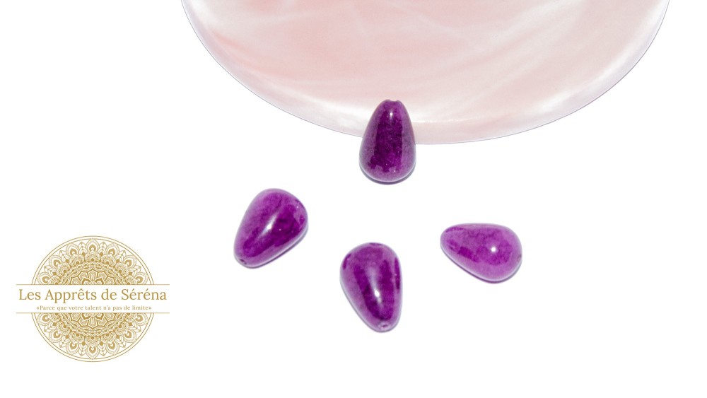 Perles goutte lisses 15x10mm en jade teintée violette